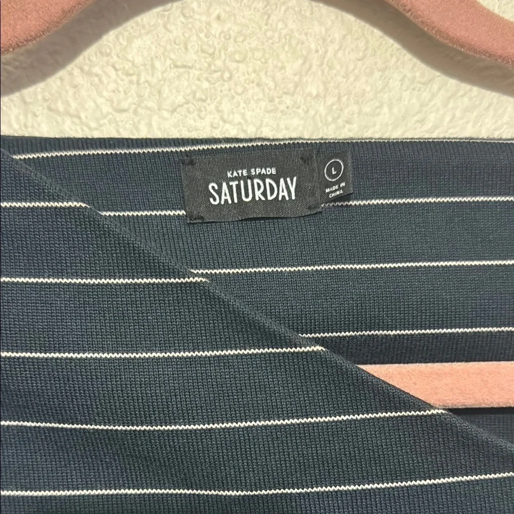 Kate Spade Saturday Navy Striped Asymmetrical Neck Mini Dress Preppy